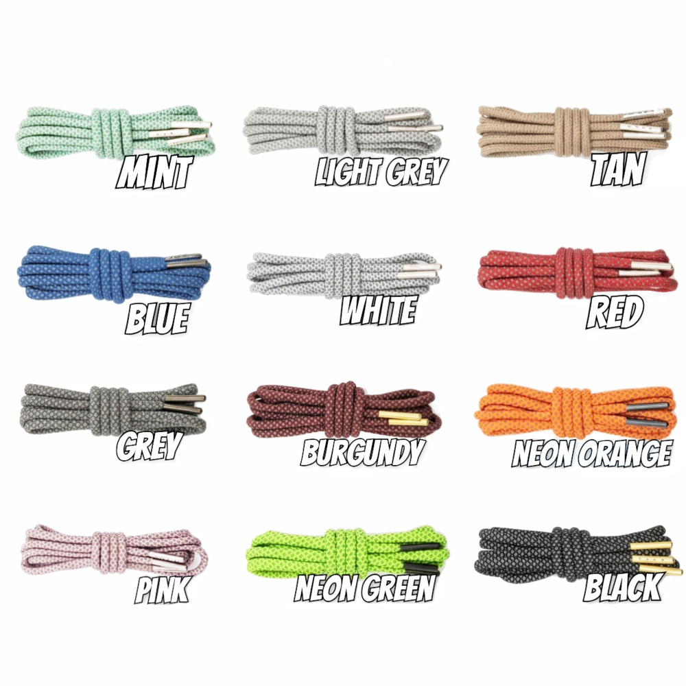 Reflective Rope Shoelaces W/ Metal Aglets - For AM 95 96 97 98 - 12 colors - Neon Green - Neon Orange - Grey - Light Grey - Black - White - Blue - Red - Tan - Pink - Burgundy - Mint -